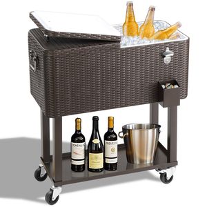 Frigorifero Portatile da Esterno 80QT con Gambe Quadrate in Rattan e Ripiano - Product Image 2