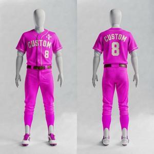 Uniforme de Béisbol de Manga Corta para Hombre, Color Rosa y Blanco, con Estampado Sublimado, Material 100% Poliéster de Alta Calidad, por RIVIAN ATLANTIC - Product Image 2