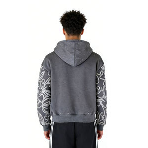 Sudadera con Capucha Personalizada con Logotipo OEM ODM, Estilo Urbano, con Pedrería, Cierre de Cremallera, Estampado Puff, 500GSM, Algodón Grueso de Alta Calidad, Directo de Fábrica para Hombre - Product Image 2