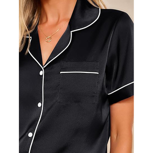 Conjunto de Pijama Corto con Cuello Solapa y Botones Delanteros para Mujer, Manga Corta, Suave, Transpirable, de Poliéster y Spandex - Product Image 2