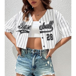 Unisex <b>White</b> 3D Baseball Jersey Short Sleeve V-Neck Button Front <b>Crop</b> <b>Top</b> Breathable Loose Fit Summer Apparel OEM ODM 2026 100% - Product Image 6