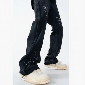 Jean en denim de coton premium épais déchiré pour homme, avec logo personnalisé, coupe droite - Product Image 2