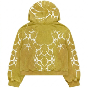 Sudadera con capucha unisex personalizada con cremallera completa, bolsillo con pedrería, lavado mineral, estilo streetwear, estampado gráfico, corte holgado y corto, de forro polar para invierno - Product Image 5