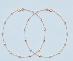 Seaila 925 Sterling Silver CZ Dual Tone Rose Gold Rhodium Plated Bead Anklet Adjustable Minimalist Women's Fashion Foot Jewelry - Product Image 4