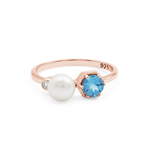 <b>Indian</b> 925 Sterling Silver Genuine Blue Topaz & Round Pearl Gemstone Toi Et Moi Engagement <b>Ring</b> Fine Jewelry Manufacturer Seller - Product Image 5