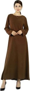 Abaya de Color Marrón Sólido para Mujer, Manga Larga, Cuello Redondo, Largo hasta el Suelo, Vestido Modesto para Uso Diario, Corte Holgado, Material de Poliéster - Product Image 5
