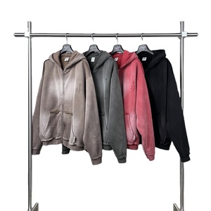 400 GSM lavado ácido desgastado Zip-Up sudaderas con capucha para Hombres estilo pesado grueso suave cálido Casual Streetwear capas sudadera - Product Image 4
