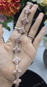 Pulsera de Plata de Ley 925 con Dije de Flor de Moissanita, Eslabones Infinitos de Lujo, Chapado en Rodio, Unisex, Regalo de Boda, Joyería Fina - Product Image 4