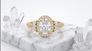 Anillo de Compromiso con Halo de Diamantes Cultivados en Laboratorio, Corte Ovalado, en Oro Amarillo, Anillo con Pavé de Diamantes, Anillo de Promesa Nupcial Vintage para Mujer - Product Image 2
