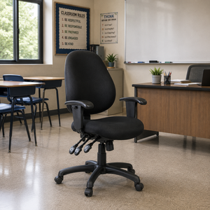 Chaise de bureau ergonomique avec accoudoirs réglables, base pivotante, siège et dossier en tissu, design moderne pour usage professionnel - Product Image 1