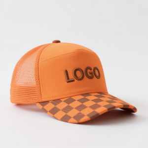 INDEX APPAREL <b>Purple</b> Mesh Trucker Cap 6-Panel Adjustable Unisex Casual <b>Hat</b> Spring Summer Checkered Brim Embroidery Logo Front - Product Image 2