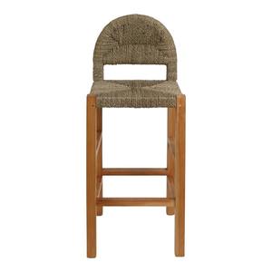 Tabouret de bar élégant en rotin tressé avec dossier incurvé et structure au fini naturel pour restaurant, café et bar à domicile - Product Image 2