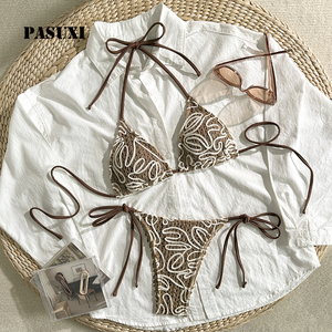 <span class=keywords><strong>Maillot</strong></span> <span class=keywords><strong>de</strong></span> <span class=keywords><strong>bain</strong></span> bikini côtelé PASUXI sexy à bretelles croisées, ensemble 2 pièces pour femme, <span class=keywords><strong>maillot</strong></span> <span class=keywords><strong>de</strong></span> <span class=keywords><strong>bain</strong></span> uni, vêtements <span class=keywords><strong>de</strong></span> plage - Product Image 1
