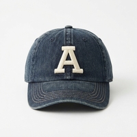 Casquette de baseball en denim avec logo brodé blanc, ajustable, 6 panneaux, style décontracté unisexe, look vintage