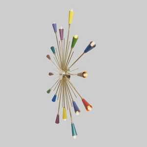 Plafonnier étoile en laiton de style moderne du milieu du siècle avec abat-jour colorés, luminaire d'intérieur pour salon - Product Image 5