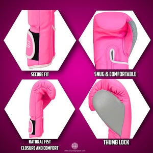 Premium Pink Boxing Gloves Genuine Leather for MMA Sparring Training Kickboxing Muay Thai Punching Bag Work with <b>Velcro</b> Closure - Product Image 5