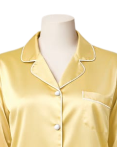 Conjunto de Pijama de Satén Amarillo Personalizado para Mujer, Manga Larga, con Botones, Estilo Seda, Ropa de Dormir de Dos Piezas, Conjunto Cómodo para Estar en Casa - Product Image 3