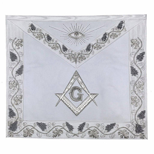 Master Mason Blue Lodge <b>Apron</b> <b>White</b> Moire Ribbon with Silver Hand Embroidery Elegant Masonic <b>Aprons</b> with detailed craftsmanship - Product Image 1