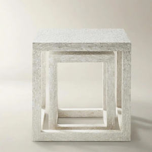 Juego de mesa otomano decorativo de alta gama, hecho a mano, con acabado de mosaico iridiscente y nácar. - Product Image 3