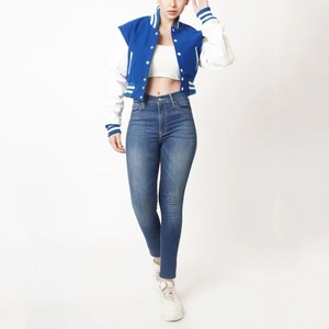 Premium Custom Fitted Women Varsity <b>Jacket</b> Wool Body Real Leather Sleeves Letterman Coat Slim Outerwear Streetwear Top - Product Image 1
