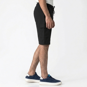 Men Black Cargo Shorts Elastic Waist High Rise Solid Color Casual Breathable Woven Oxford Fabric Street Style Shorts - Product Image 4