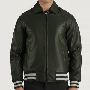 Men's Pu Leather Bomber <b>Jacket</b> Turn-down Collar Zipper Closure Regular Fit Solid Color Moto Style Autumn Wear - Product Image 1