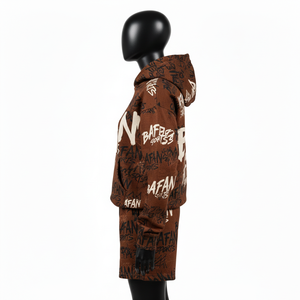 Women Hoodie Short Set 320 GSM Cotton Polyester Fleece <b>Rust</b> Brown Varsity Chenille Patch Custom Logo Women's Sets - Product Image 3