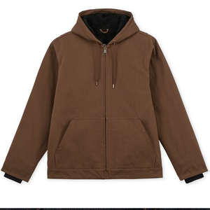 Men Brown Hooded Zip-Up Jacket With Fleece Lining And Front Pockets Winter Protection Workwear - Product Image 1