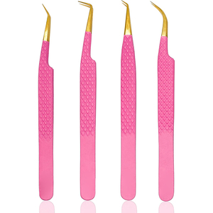 Pink/Gold Color Fish Design Eyelash Tweezers Sets Lash Extensions False Volume Angled Tweezer Precision Beauty <b>Tool</b> for Salon - Product Image 1