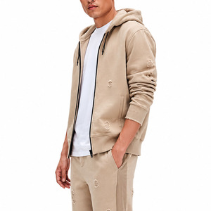 Conjunto de Sudadera con Capucha y Pantalones Deportivos con Logotipo Personalizado, Estilo Vintage Desgastado, con Cierre, Conjunto Deportivo de Dos Piezas para Hombre - Product Image 4