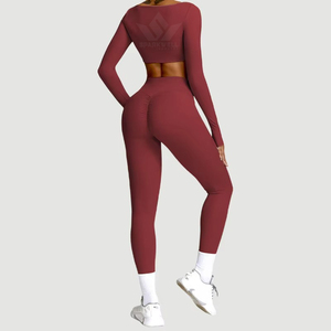 Conjunto de Yoga de 2 Piezas para Mujer, Top Corto de Manga Larga sin Costuras, Leggings de Cintura Alta y Largo Completo, Transpirable, Elástico, para Gimnasio, Fitness, Actividades Deportivas - Product Image 4