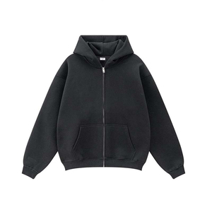 Sweat à capuche zippé noir pour homme, coupe oversize, en molleton de coton, décontracté, pour l'automne, couleur unie, coupe classique - Product Image 1