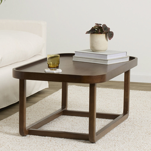 Mid-Century Modern Design Walnut Finish Curved Tray Style Top With <b>Wooden</b> Legs Home Living Room Office Sofa Center <b>Coffee</b> <b>Table</b> - Product Image 3
