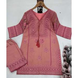 Conjunto de traje de fiesta de diseñador para mujer con parte superior e inferior de trabajo manual de espejo real - Product Image 5