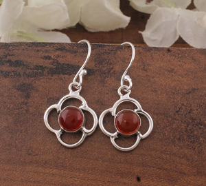 Natural <b>Red</b> Onyx <b>Drop</b> <b>Earrings</b> 925 Sterling Silver Handmade Vintage Unisex Jewelry for Wedding Anniversary Party - Product Image 2