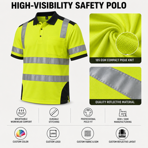 Polo de travail jaune haute visibilité réfléchissant avec bordure noire et poche poitrine, espace pour logo personnalisé - Product Image 4