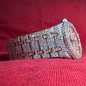 Nouvelle montre en acier inoxydable à quartz de 40 mm, entièrement sertie de moissanite VVS1, montre de luxe pour homme, bracelet bicolore de 20 mm, cadeau écologique - Product Image 1