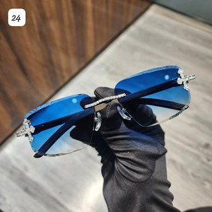 Blue <b>Shades</b> <b>Black</b> Frame Moissanite Diamonds <b>Light</b> Weight Sunglasses Men Anti-Reflective Lenses Delicate Fashion Designer Rapper - Product Image 1
