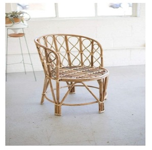 Natural Rattan Lightweight Garden <b>Chair</b> with Geometric Backrest Patterned Cushion Outdoor Furniture Tropical Style Tapered Legs - Product Image 3