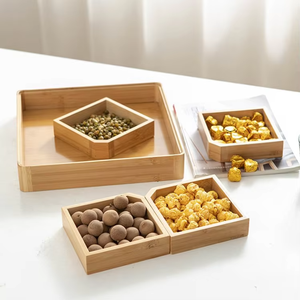 Plateau à collation en bois de noyer écologique, plat de service pour fruits secs, salon, cuisine, un seul niveau, plusieurs compartiments, style américain Z/F - Product Image 3