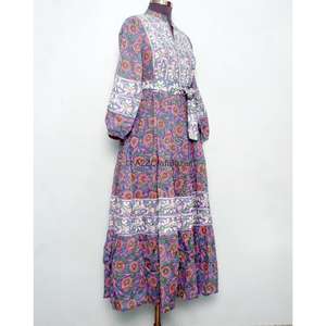 Vestidos Maxi Casuales Bohemios Elegantes, 100% Algodón Puro, Transpirables, Manga Corta, Cuello en V, Estampado Floral, Corte Holgado, Todas las Tallas - Product Image 5