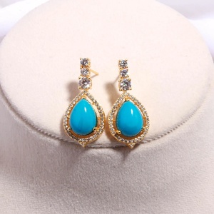 Conjunto de Collar y Pendientes de Gota de Agua Turquesa Chapados en Oro para Mujer, Joyería de Fiesta, Estilo Clásico, Conjuntos de Joyería de Aleación - Product Image 3