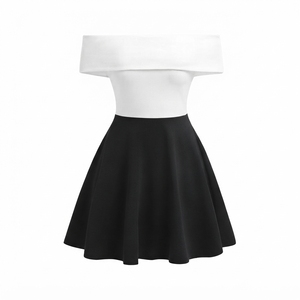 off the Shoulder a Line Mini <b>Dress</b> Women Solid Color Contrast Purple <b>White</b> Casual Party Summer Knitted Fabric Sleeveless Natural - Product Image 6