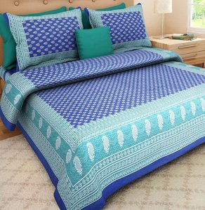 King Size <b>Bedspread</b> Sanganeri Print Jaipuri Print Cotton Bedsheet 2 Pillow Covers Home Use For Living Room By Indian Consigners - Product Image 4