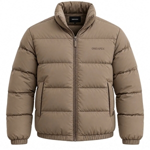 Chaqueta acolchada marrón para hombre, ligera, con cuello alto, con cremallera, para invierno, informal, para exteriores, estilo urbano, personalizada - Product Image 3