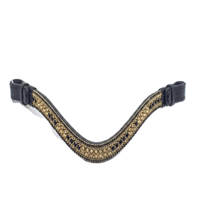 Frontal de cheval en cuir noir anglais, personnalisé, orné de cristaux turquoise, de perles et de strass, en forme de vague, à trois rangées. - Product Image 3