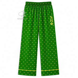 Chi Eta Phi Sorority Women's <b>Green</b> Heart Print Pajama Set Button Front Long Sleeve Notched Collar Contrast Piping Lounge Set PJs - Product Image 4