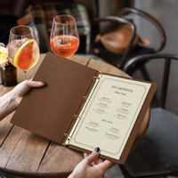 Couverture et porte-menu en cuir de qualité supérieure personnalisée pour restaurant, couleur marron, option de logo personnalisé, taille personnalisée, MOQ 25, emballé en carton