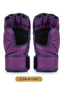 Gants de MMA en cuir PU violet, demi-doigts, équipement d'entraînement de boxe avec support de poignet en velcro - Product Image 2