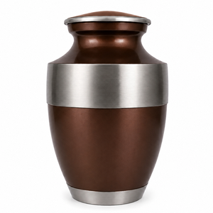 Urna Funeraria de Esmalte Personalizable Estilo Americano en Color Marrón Plateado con Adhesivo para Foto Conmemorativa para Cenizas Humanas - Product Image 1